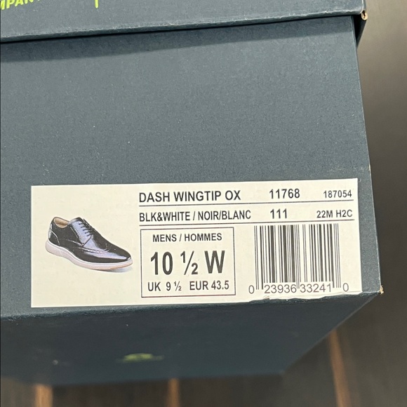 NIB - Florsheim Dash Wingtip Oxford, Black/White - Size 10.5 Wide main image 7